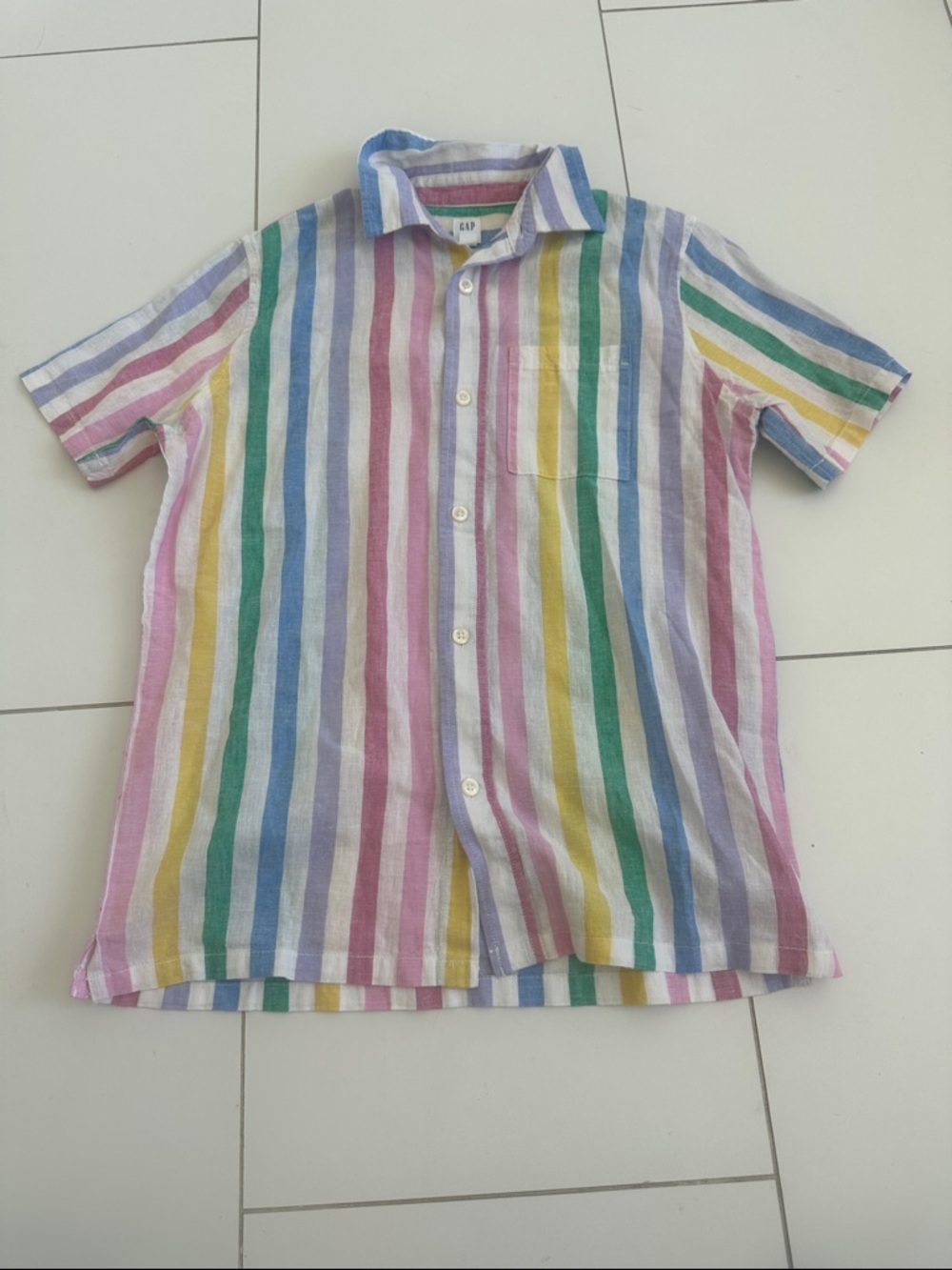 Gap button down stripped linen colorful shirt 10 NWT boys